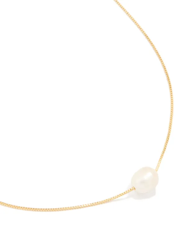 Gold Plated Freshwater Pearl Dainty Snake Chain Necklace sold by lovisa