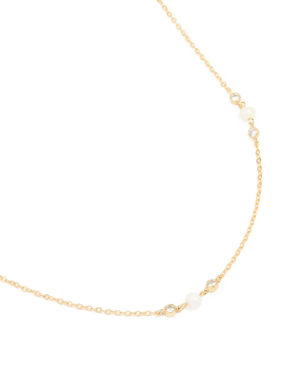 Gold Plated Cubic Zirconia & Freshwater Pearl Dainty Station Necklace sold by lovisa