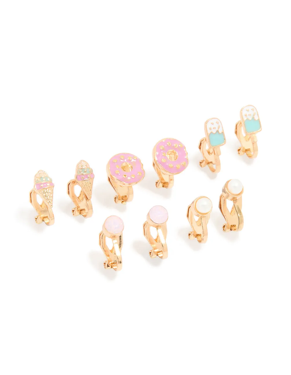 Gold Sweet Treats Clip-On Earrings 5-Pack sold by lovisa