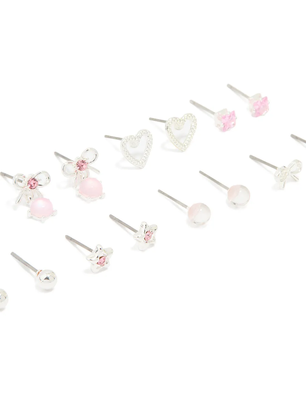 Silver Pink Diamante Heart & Bow Mixed Earrings 8-Pack sold by lovisa product image thumbnail 2