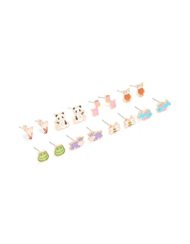 Gold Zoo Animal Stud Earrings 8-Pack sold by lovisa