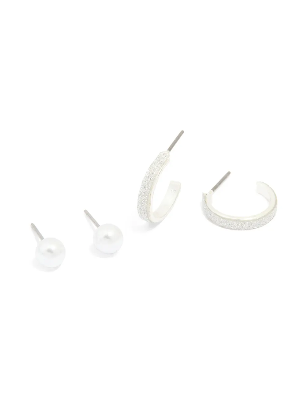 Silver Pearl Studs & Glitter Hoop Earrings 2-Pack sold by lovisa