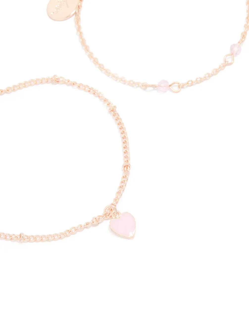 Rose Gold Pink Stone Heart Charm & Chain Bracelets 2-Pack sold by lovisa product image thumbnail 2