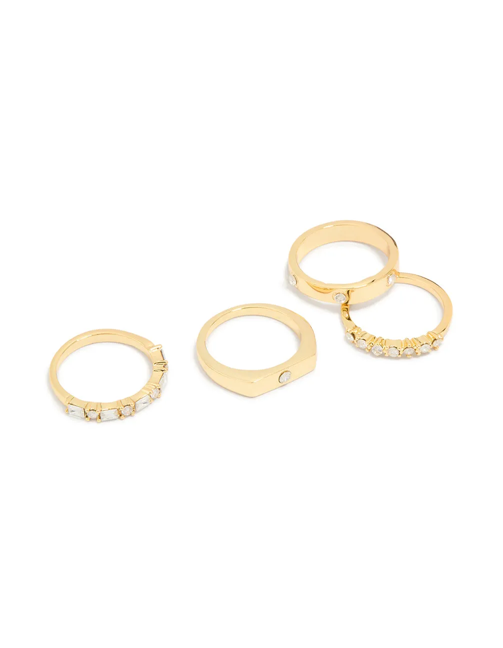 Gold Plated Diamante Inlay & Band Rings 4-Pack sold by lovisa