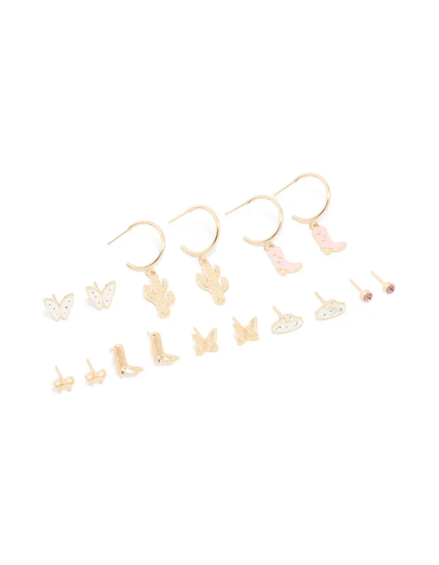 Gold Cowgirl & UFO Earrings 8-Pack sold by lovisa