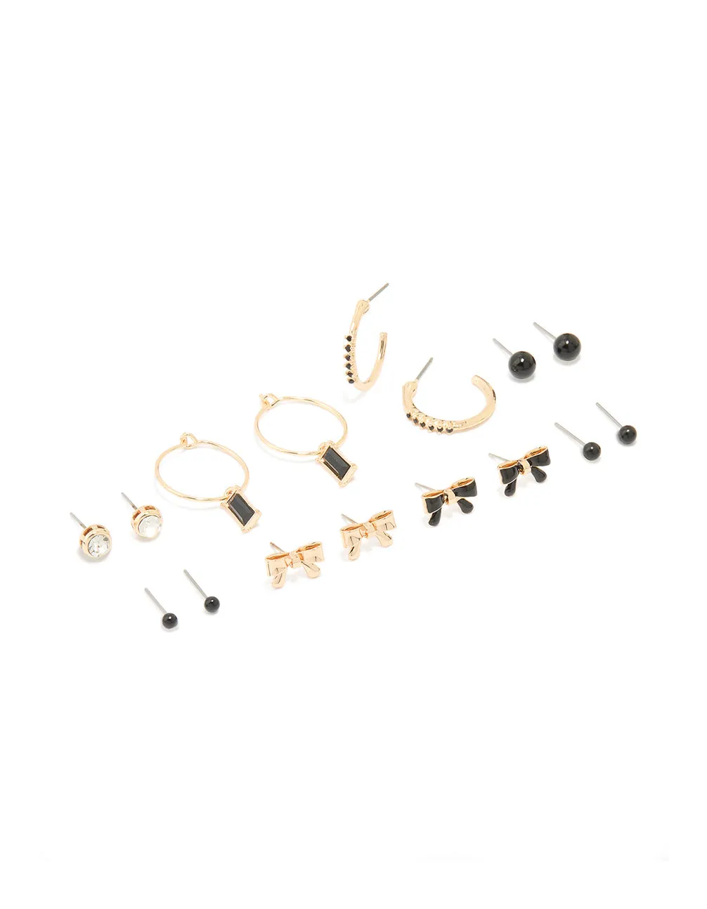 Gold Black Diamante & Bow Mixed Hoop Earrings 8-Pack sold by lovisa