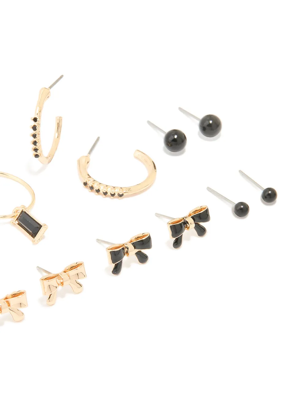 Gold Black Diamante & Bow Mixed Hoop Earrings 8-Pack sold by lovisa product image thumbnail 2