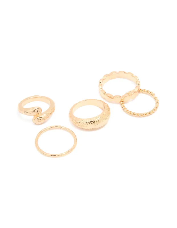 Gold Textured Twist Mixed Rings 5-Pack sold by lovisa