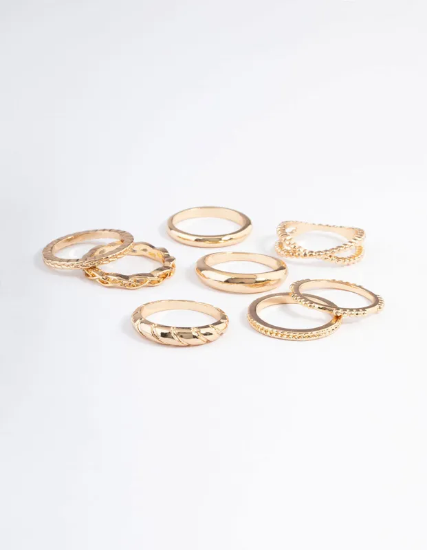 Gold Plain Molten Twist Ring 8-Pack sold by lovisa