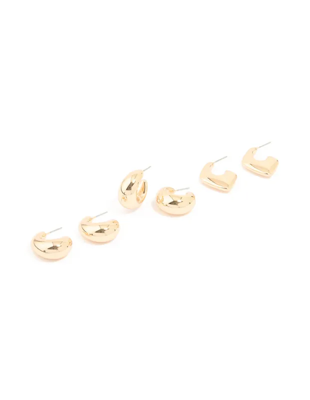 Gold Mixed Teardrop Hoop Earrings 3-Pack sold by lovisa
