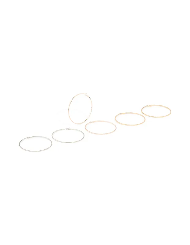 Mixed Metal Classic XL Hoop Earrings 3-Pack sold by lovisa