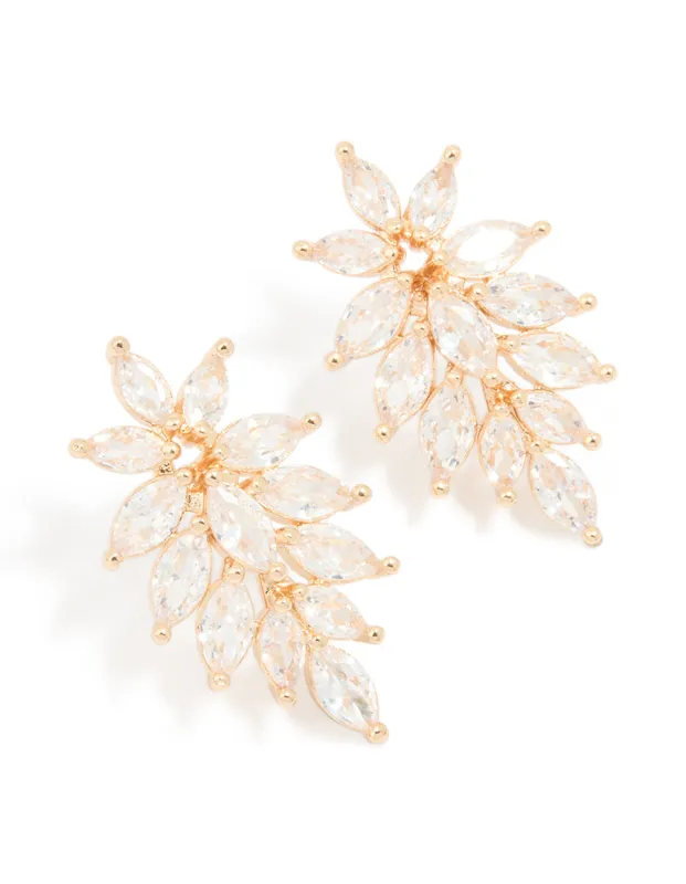 Gold Cubic Zirconia Long Floral Earrings sold by lovisa