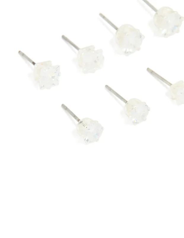 Silver Multi-Shape Cubic Zirconia Stud Earrings 6-Pack sold by lovisa