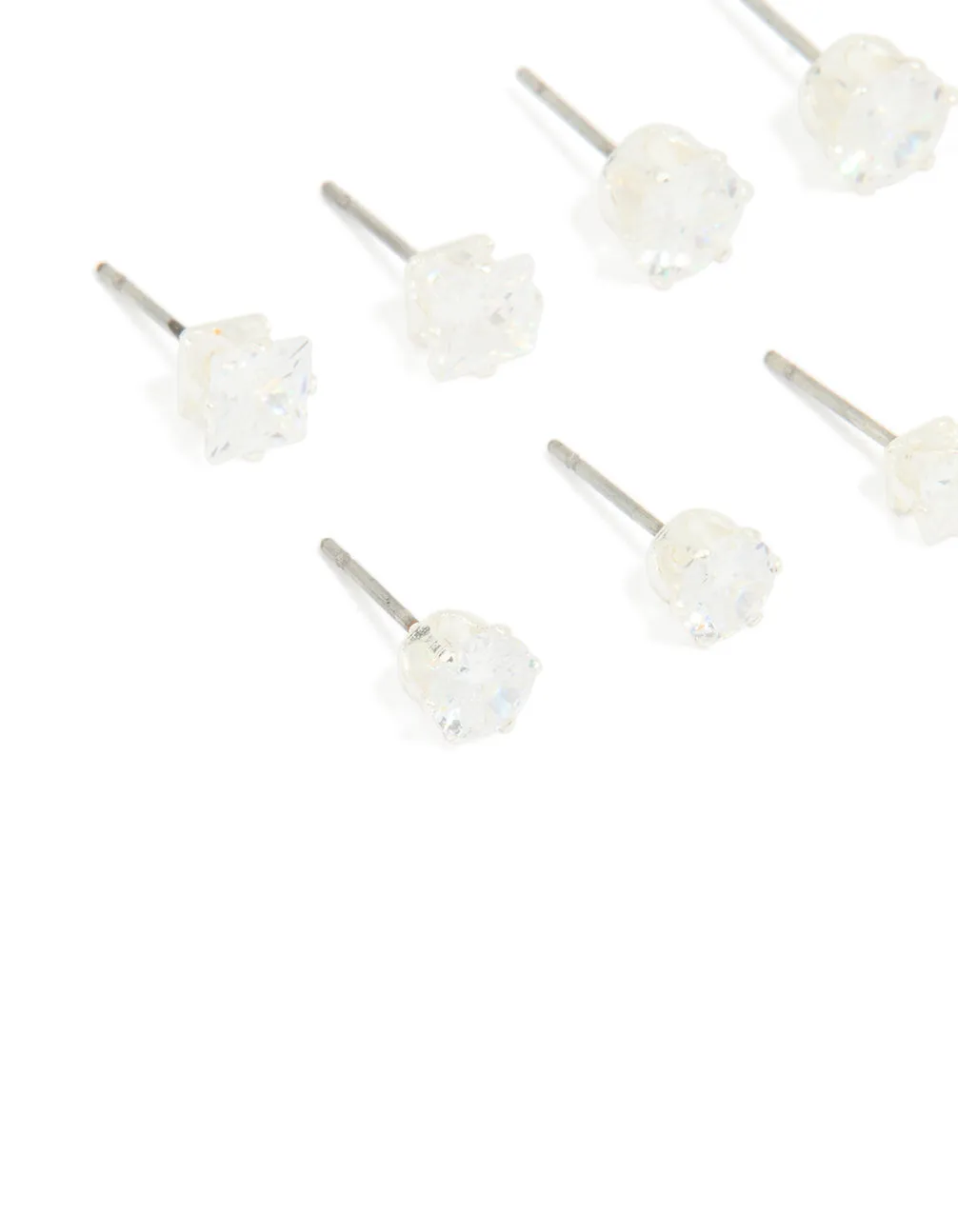 Silver Multi-Shape Cubic Zirconia Stud Earrings 6-Pack sold by lovisa