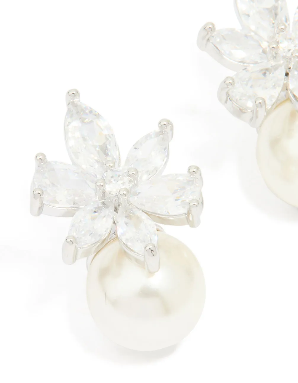 Silver Cubic Zirconia Flower Pearl Drop Earrings sold by lovisa product image thumbnail 2