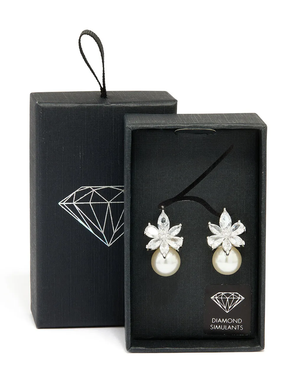 Silver Cubic Zirconia Flower Pearl Drop Earrings sold by lovisa product image thumbnail 3