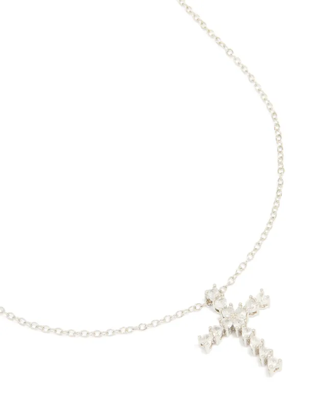 Silver Diamante Cross Necklace sold by lovisa
