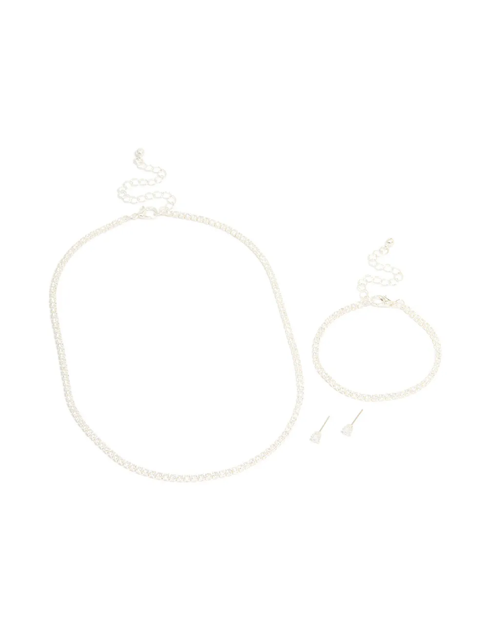 Silver Cubic Zirconia Tennis Necklace, Bracelet & Earrings Set sold by lovisa