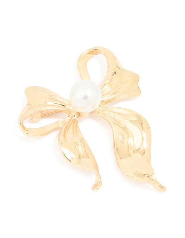 Gold Pearl Center Bow Brooch sold by lovisa