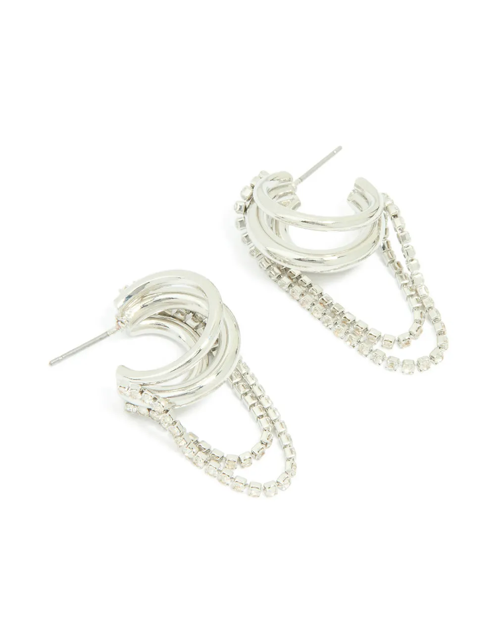 Silver Diamante Cup Chain Multi Hoop Earrings sold by lovisa