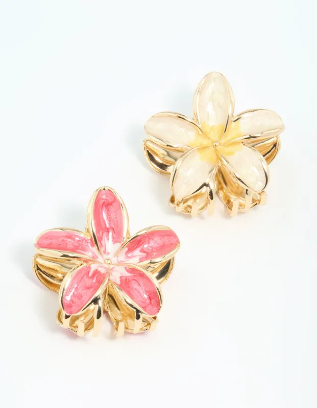 Gold Pink & Cream Enamel Frangipani Claw Clips 2-Pack sold by lovisa