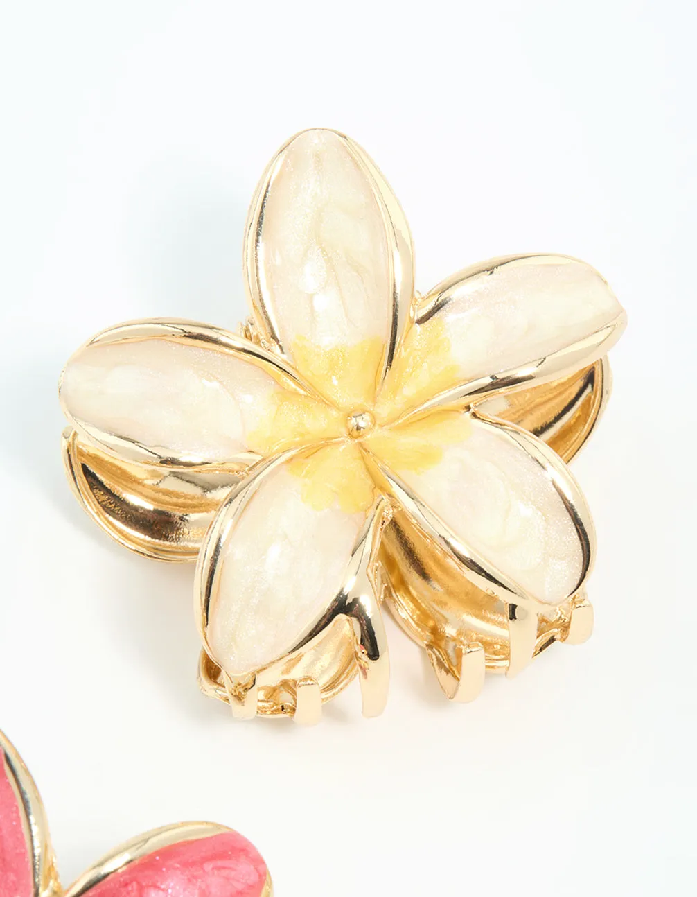 Gold Pink & Cream Enamel Frangipani Claw Clips 2-Pack sold by lovisa product image thumbnail 3