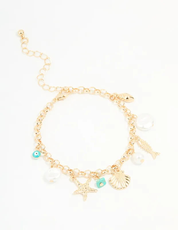 Gold Ocean Charm Bracelet sold by lovisa