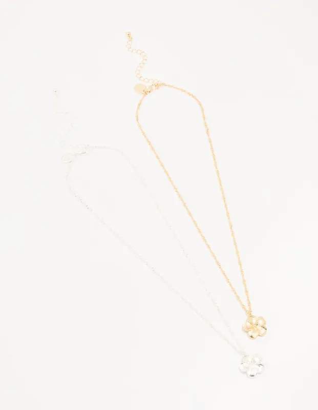 Mixed Metal Frangipani Pendant Necklaces 2-Pack sold by lovisa