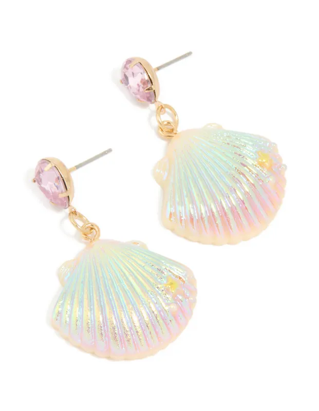 Gold Diamante Iridescent Shell Drop Earrings sold by lovisa