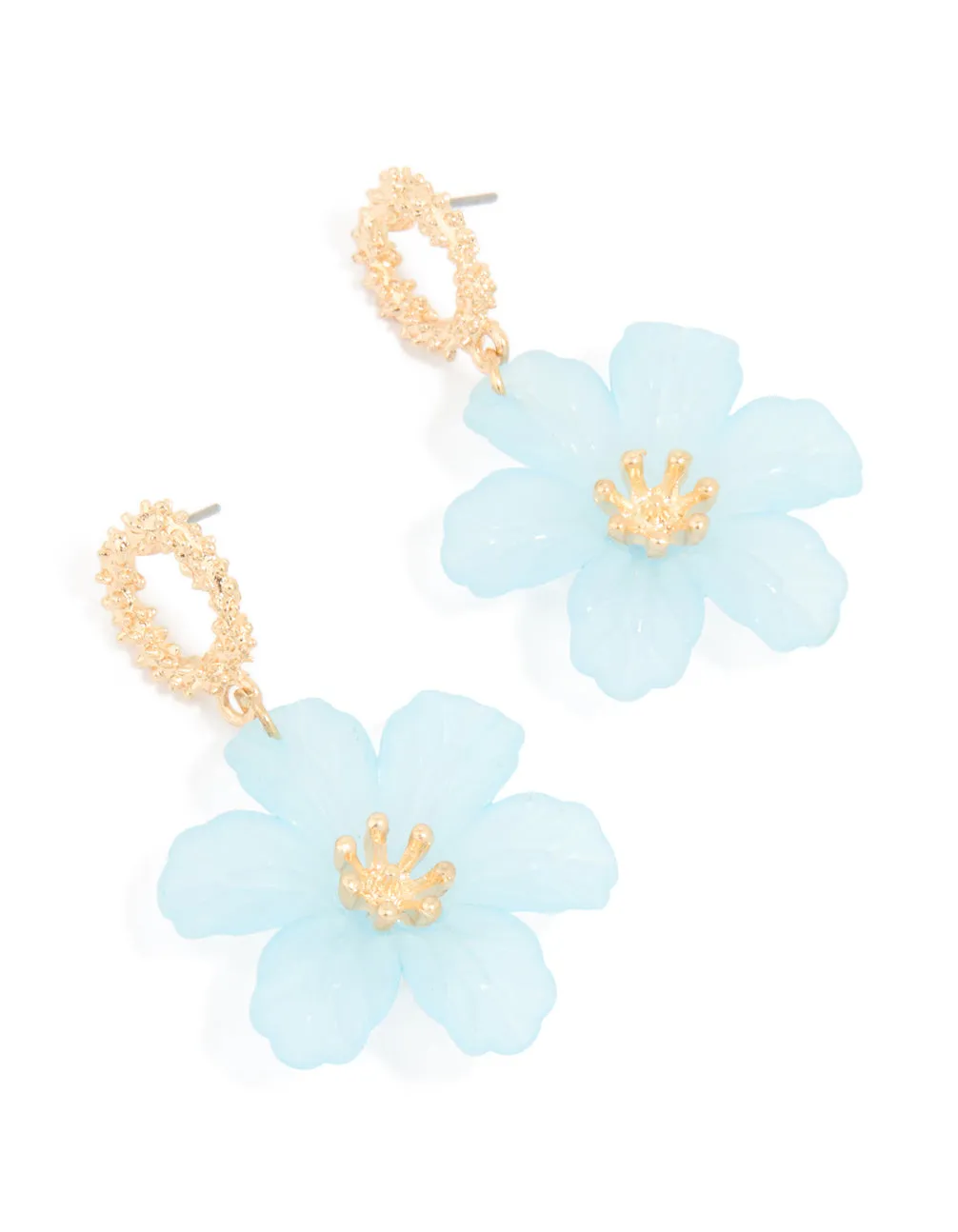 Gold Blue Acrylic Flower Open Textured Drop Earrings sold by lovisa