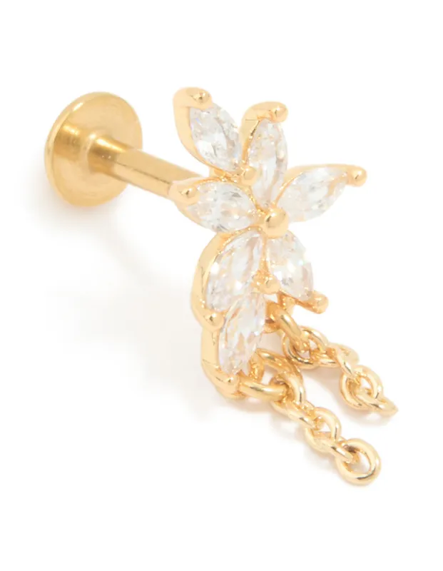 Gold Plated Surgical Steel Cubic Zirconia Leaf Chain Flat Back Stud sold by lovisa
