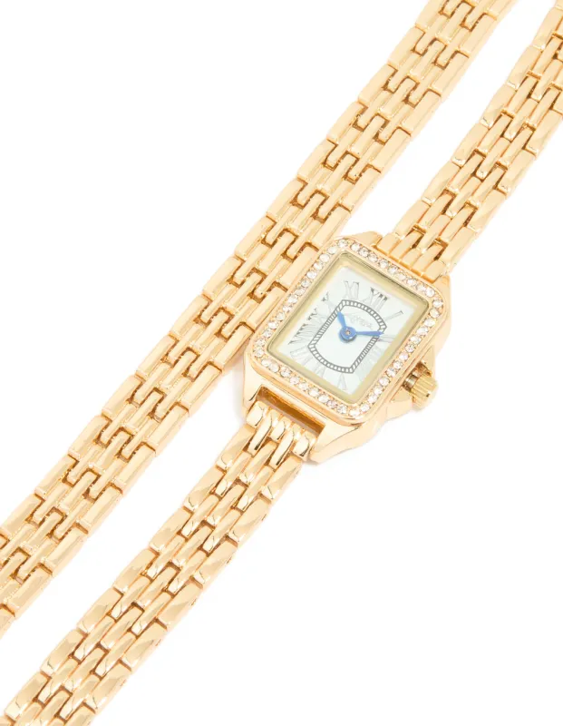 Gold Diamante Mini Double Strap Watch sold by lovisa