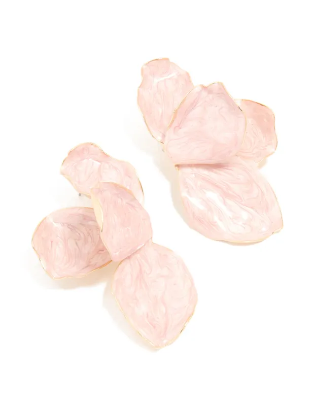 Gold Pink Enamel Organic Flower Stud Earrings sold by lovisa