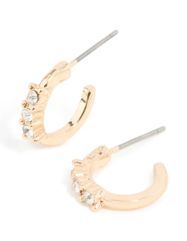 Gold Diamante Trio Huggie Earrings sold by lovisa