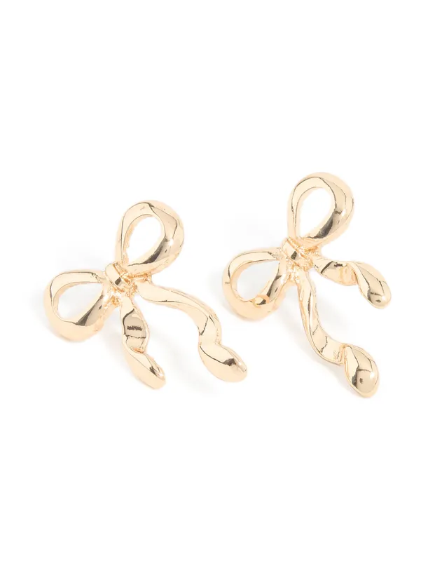 Gold Long Ribbon Bow Stud Earrings sold by lovisa