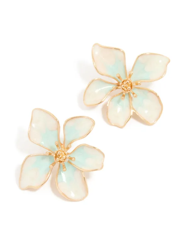 Gold Blue Painted Flower Stud Earrings sold by lovisa