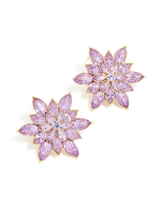 Gold Pink Diamante Marquise Flower Stud Earrings sold by lovisa