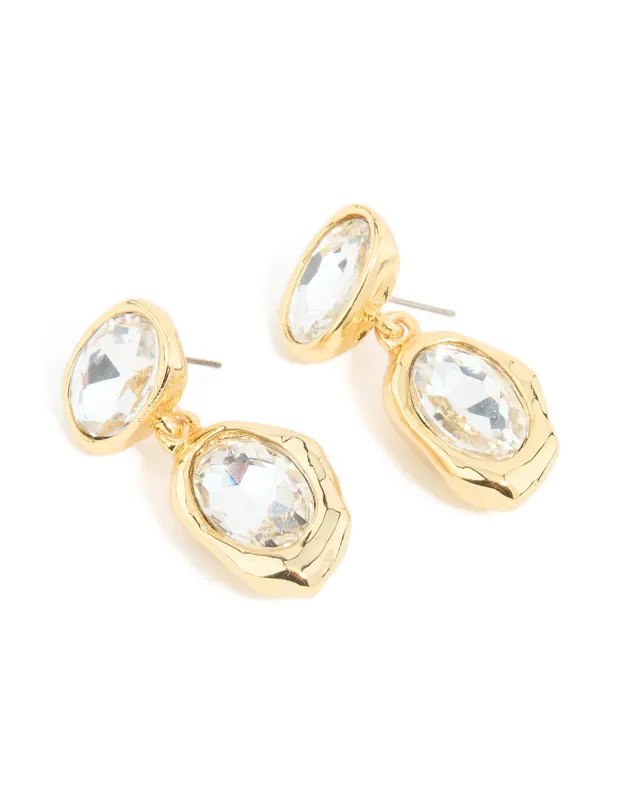 Gold Plated Diamante Teardrop Organic Earrings sold by lovisa