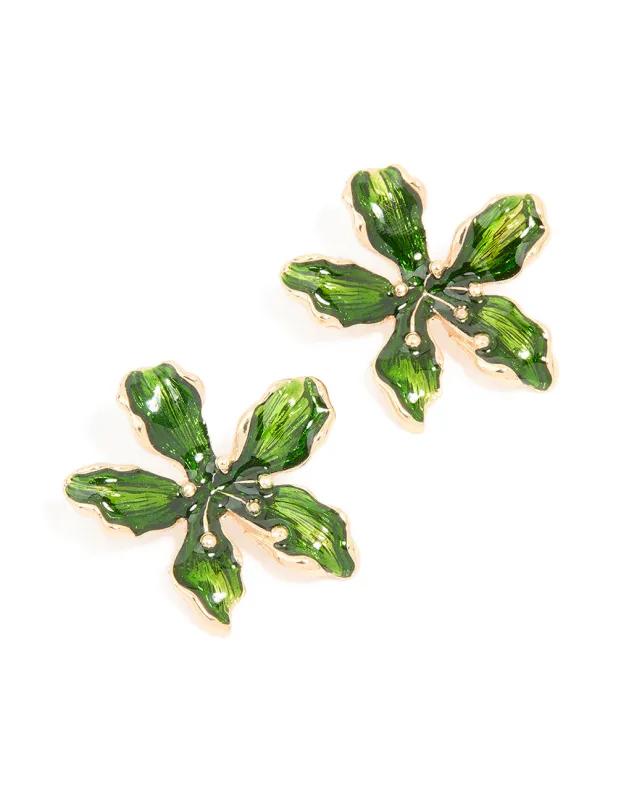 Gold Green Diamante Flower Stud Earrings sold by lovisa