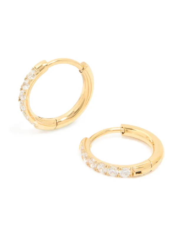 Gold Plated Surgical Steel Cubic Zirconia Chunky Sleeper Earrings sold by lovisa