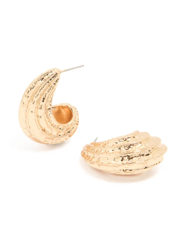 Gold Textured Open Hoop Earrings sold by lovisa