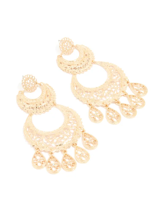 Gold Textured Drop Earrings sold by lovisa