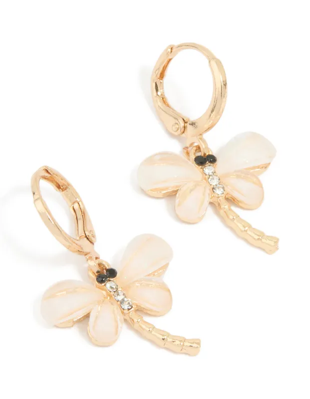 Gold Dragonfly Drop Huggie Earrings sold by lovisa