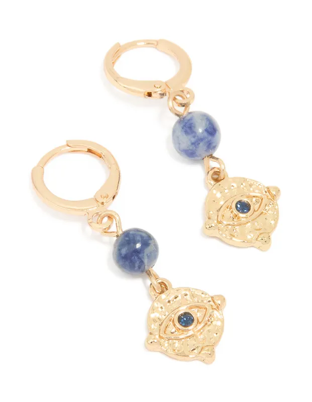 Gold Blue Marble Evil Eye Huggie Earrings sold by lovisa