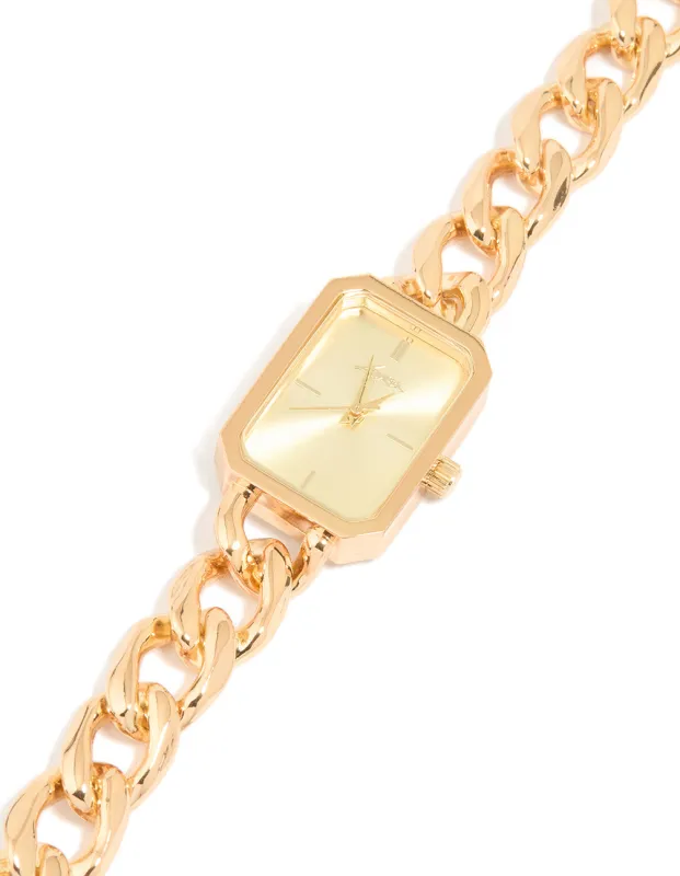 Gold Rectangle Chain Watch sold by lovisa