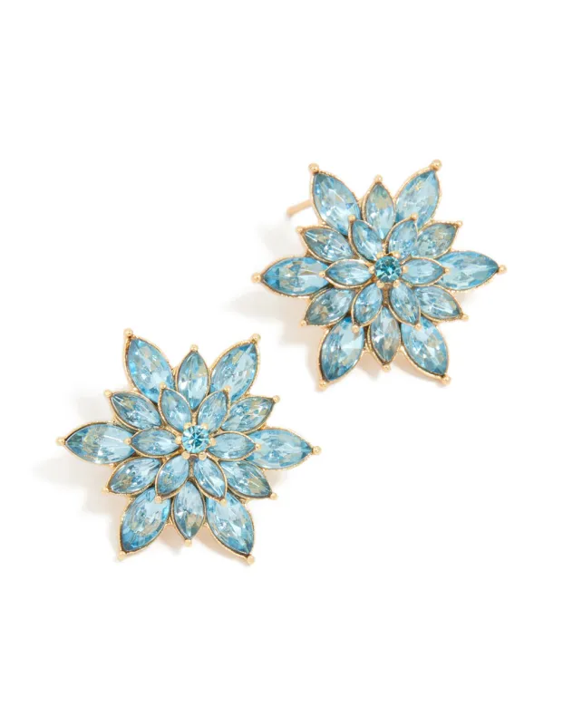 Gold Blue Diamante Marquise Flower Stud Earrings sold by lovisa