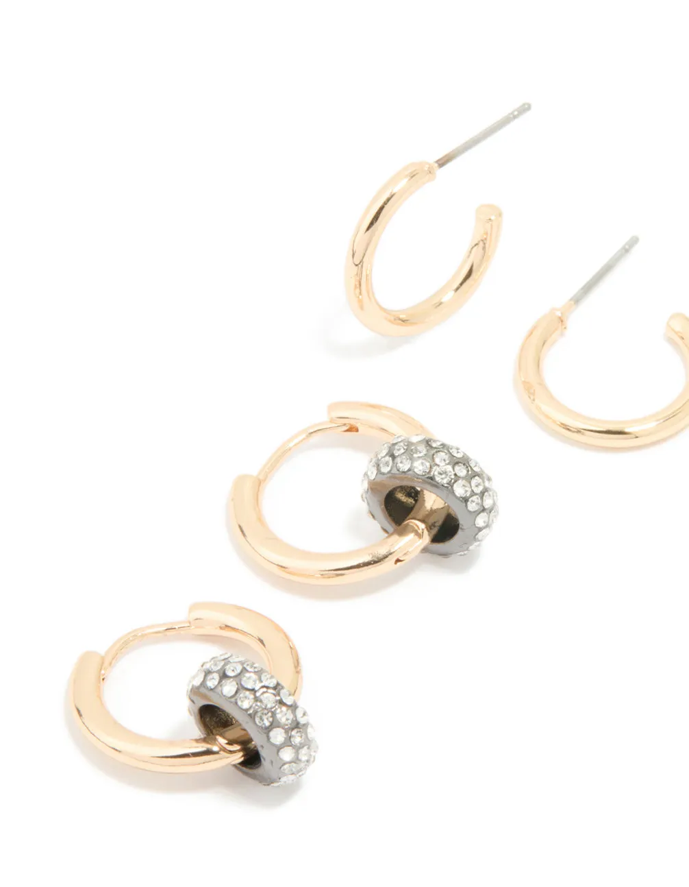 Mixed Metal Diamante Hoop & Stud Earrings 3-Pack sold by lovisa product image thumbnail 2