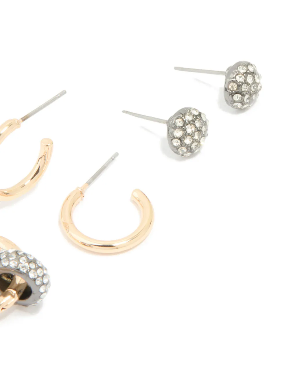 Mixed Metal Diamante Hoop & Stud Earrings 3-Pack sold by lovisa product image thumbnail 3