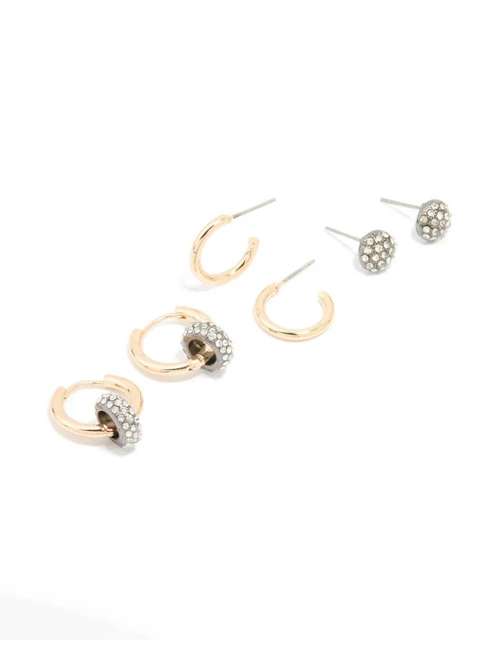 Mixed Metal Diamante Hoop & Stud Earrings 3-Pack sold by lovisa