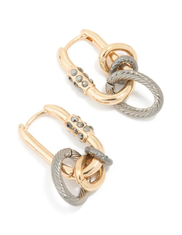 Mixed Metal Diamante Textured Huggie Earrings sold by lovisa